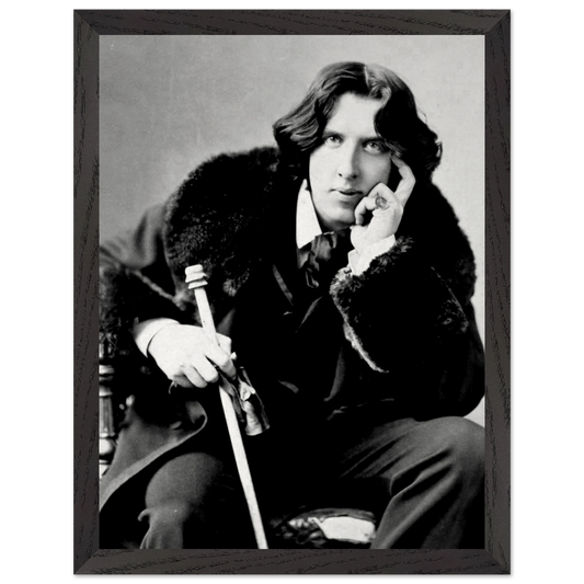 Framed reproduction print of Oscar Wilde’s 1882 portrait by Napoleon Sarony, ready-to-hang wall art.