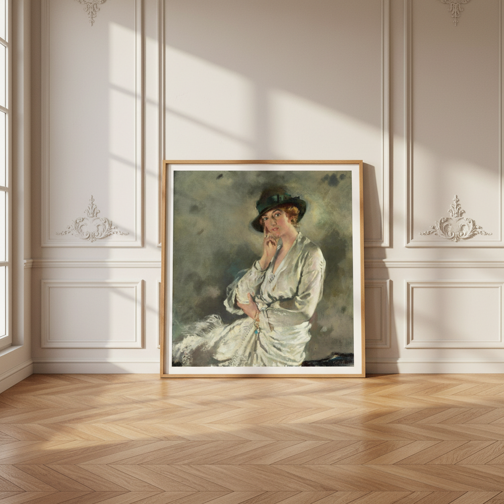 Mrs Charles S. Carstairs – William Orpen Art Print — framed, in a Parisian apartment, alternate view