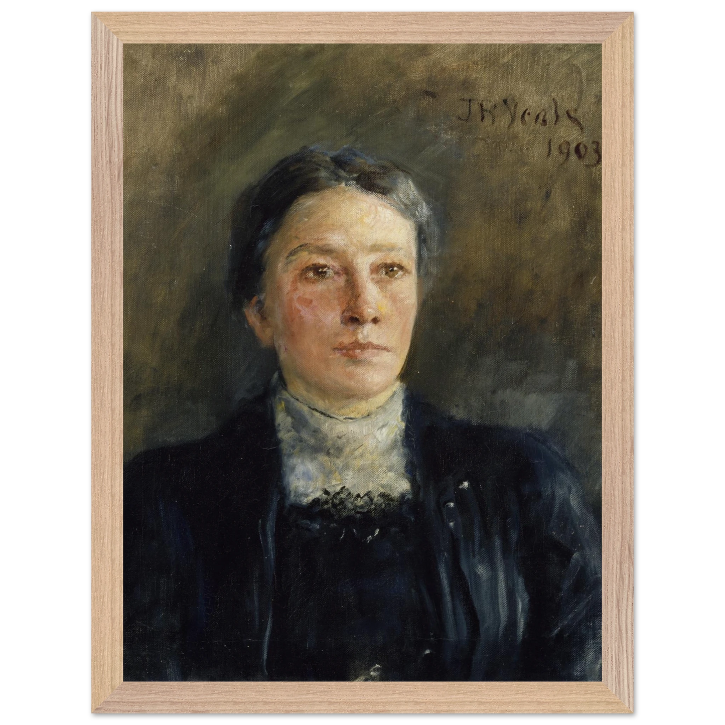 Close-up of museum-quality reproduction of Augusta Gregory portrait showing paper texture