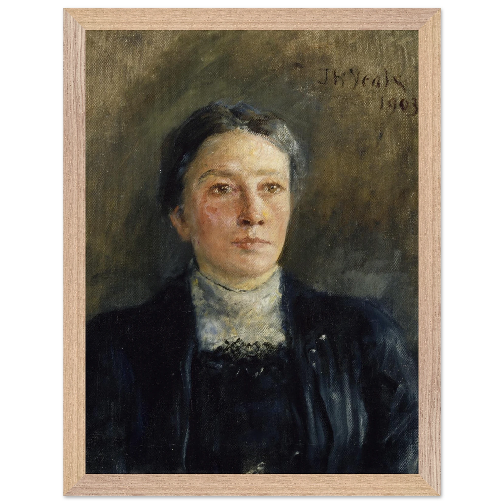 Close-up of museum-quality reproduction of Augusta Gregory portrait showing paper texture