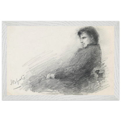 Framed portrait of young W.B. Yeats in white frame