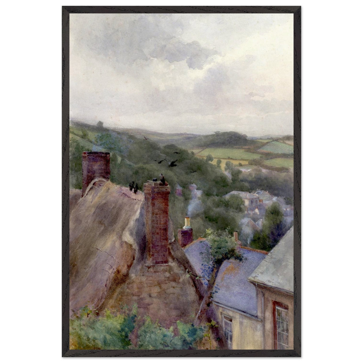 60 × 90 cm print of Rooftops, Thomastown, Kilkenny by Mildred Anne Butler in a black solid wood frame