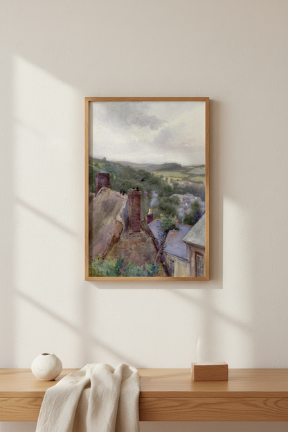 Rooftops, Thomastown, Kilkenny by Mildred Anne Butler framed Collector’s Edition print in a calm modern interior