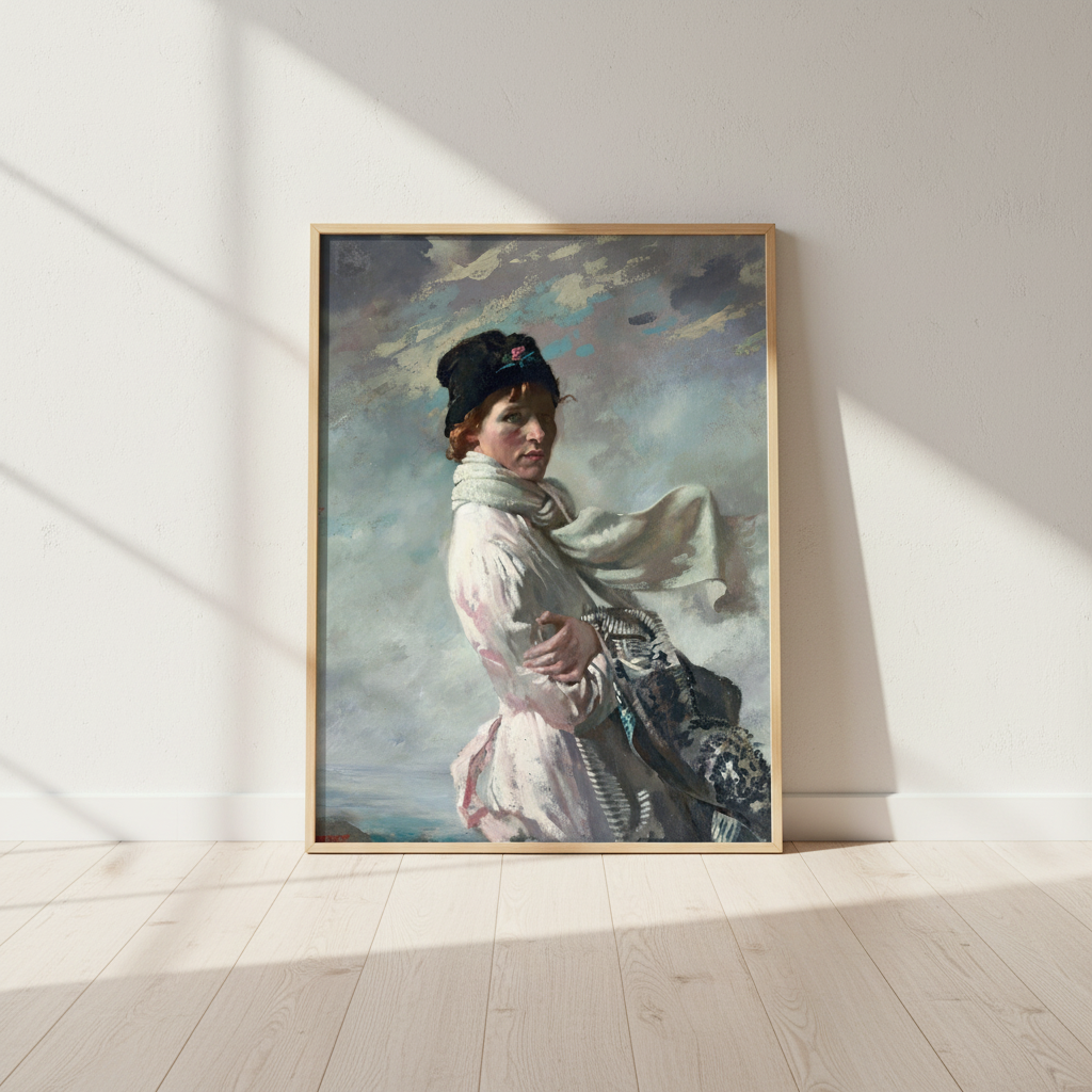 William Orpen – Portrait of the Artist's Wife — framed, in a Scandinavian interior
