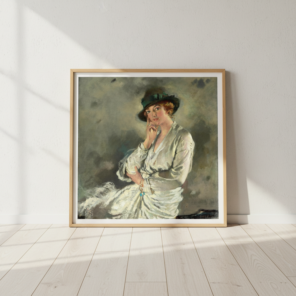 Mrs Charles S. Carstairs – William Orpen Art Print — framed, in a Scandinavian interior