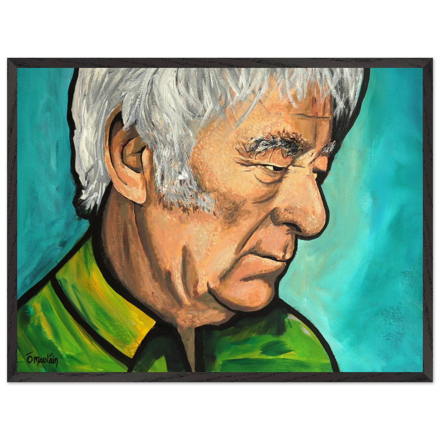 Seamus Heaney framed wall art in black gallery frame, 60x80cm – Irish cultural artwork