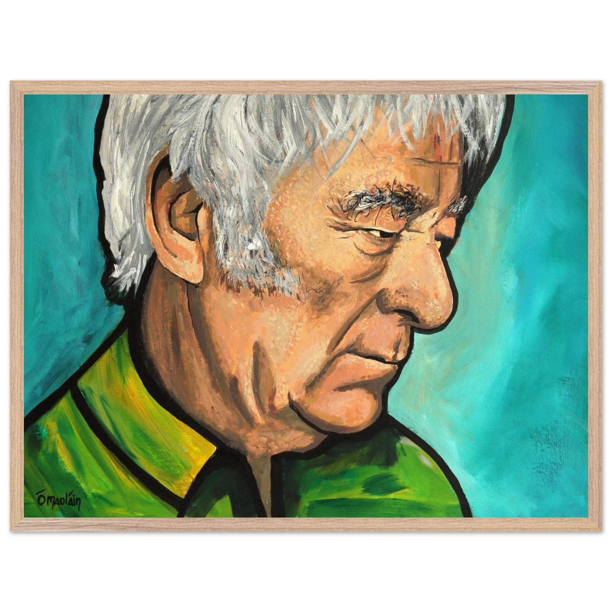 Seamus Heaney poet portrait framed in natural wood, 60x80cm – premium Irish decor