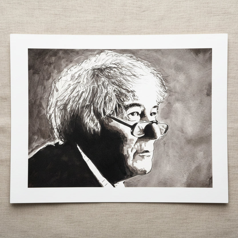 Seamus Heaney fine art print, monochrome Irish writer portrait Buy Irish Art