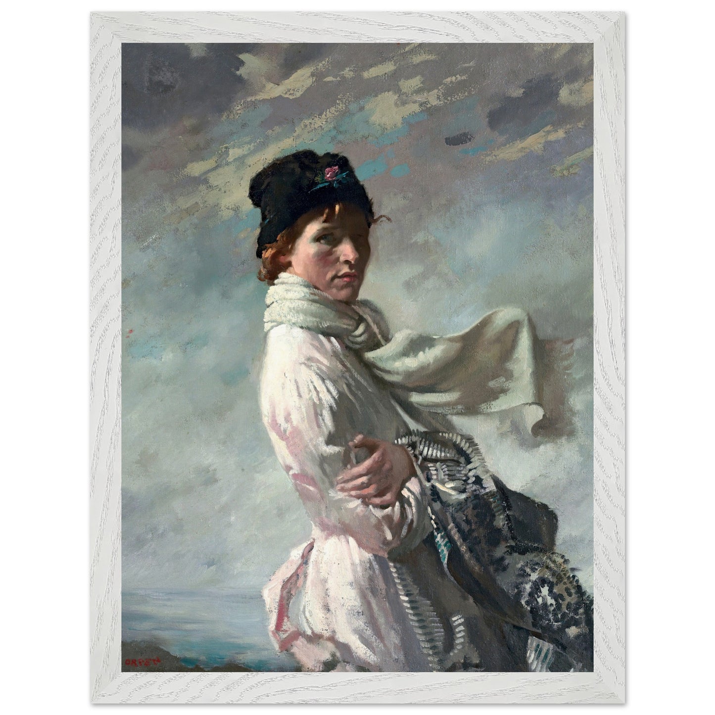 White framed art print of In Dublin Bay: Portrait of the Artist’s Wife by Irish painter Sir William Orpen.