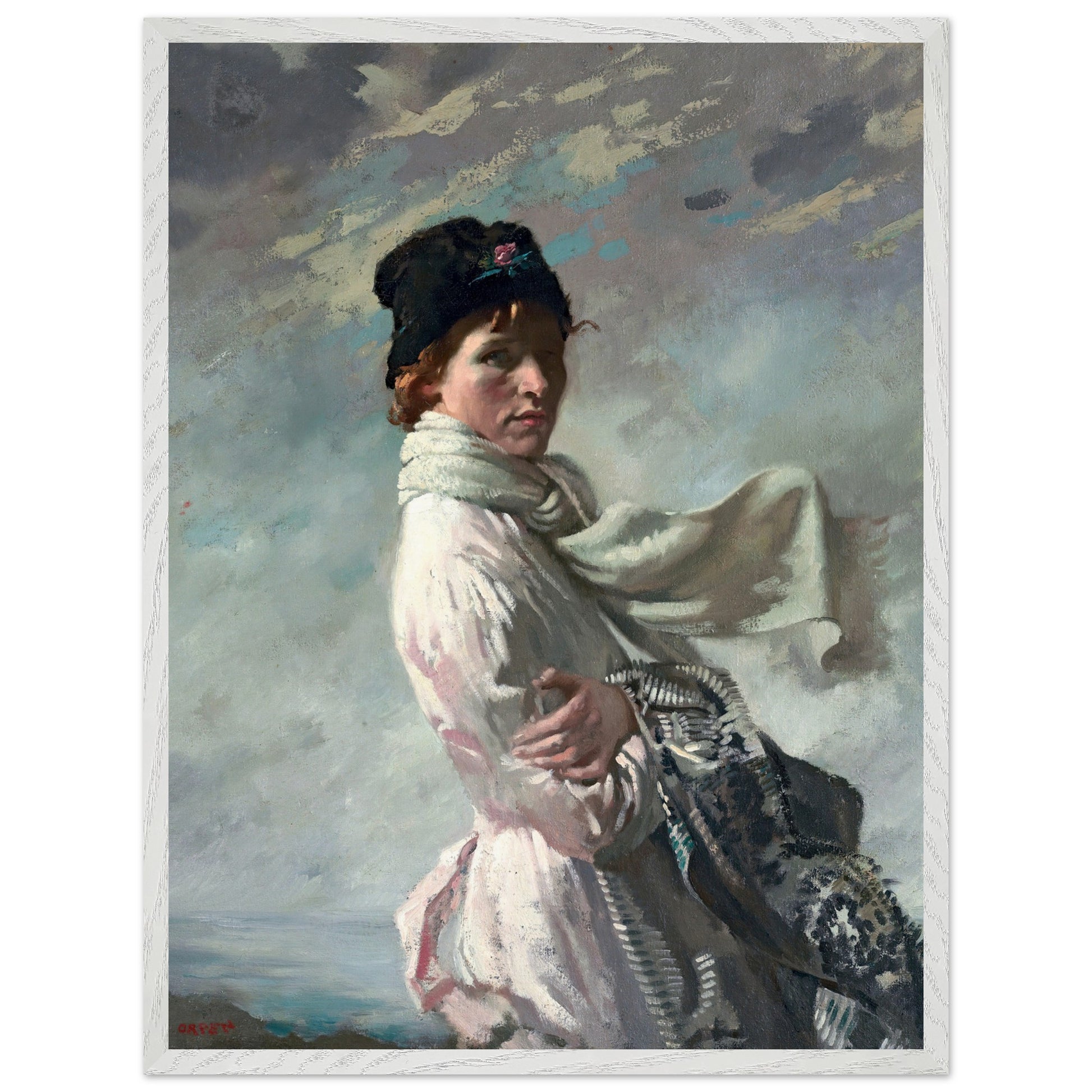 White framed art print of In Dublin Bay: Portrait of the Artist’s Wife by Irish painter Sir William Orpen.