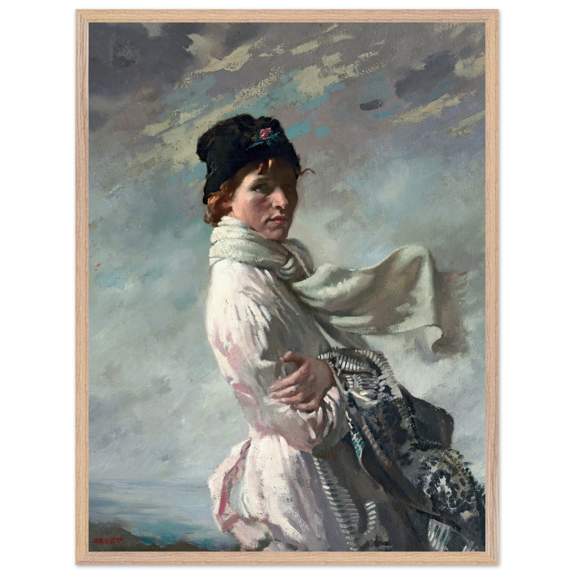 Wooden framed fine art print of Sir William Orpen’s In Dublin Bay: Portrait of the Artist’s Wife, Irish art reproduction.