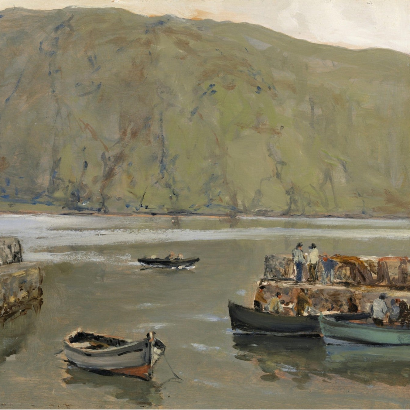 The Harbour, Leenane by James Humbert Craig, Irish landscape art print depicting a quiet Connemara harbour on the west coast of Ireland