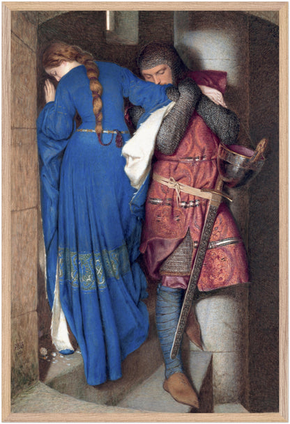 Collector’s Edition of The Meeting on the Turret Stairs by Frederic William Burton in natural wood frame, 60×90 cm