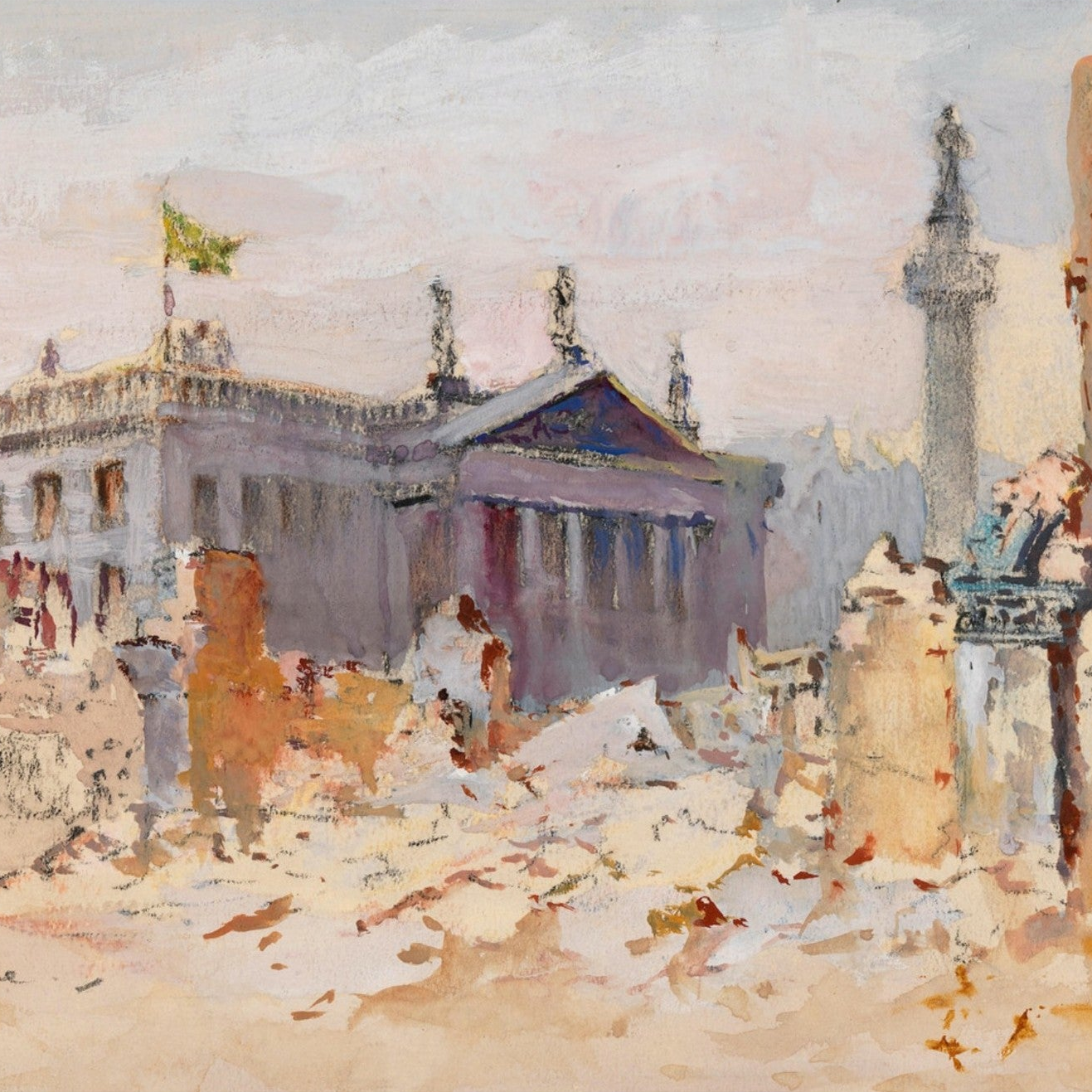 The Ruins of GPO O’Connell Street, 1916, historic Dublin street scene after the Easter Rising, Irish fine art print