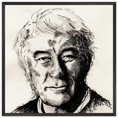 Seamus Heaney portrait The Squat Pen by Irish artist Ó Maoláin, extra large framed print, black frame