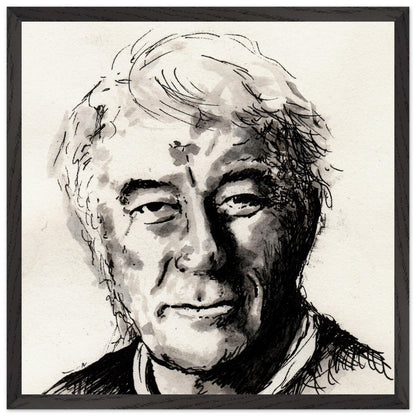 Seamus Heaney portrait The Squat Pen by Irish artist Ó Maoláin, large framed print, black gallery frame