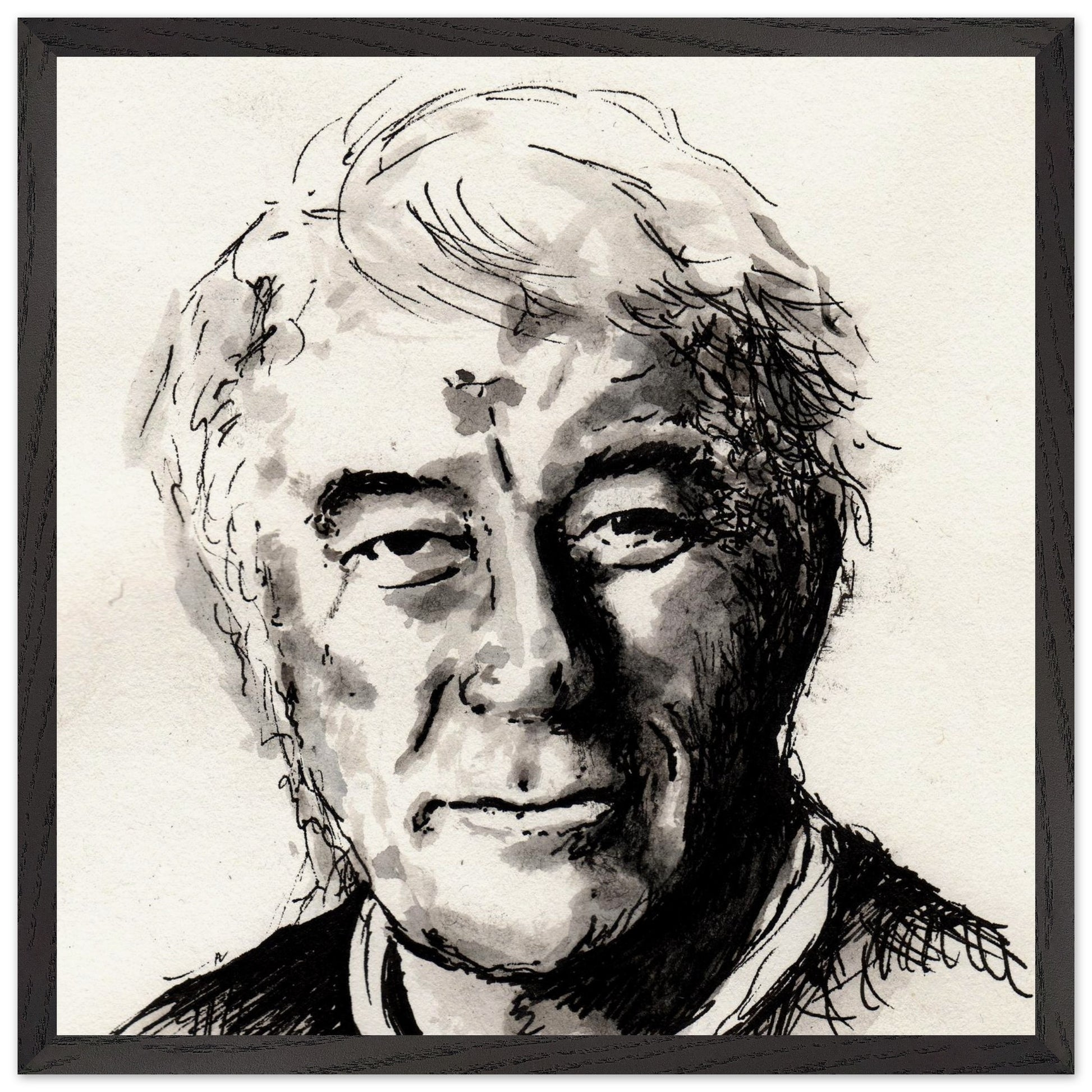 Seamus Heaney portrait The Squat Pen by Irish artist Ó Maoláin, large Collector’s Edition framed print, black gallery frame