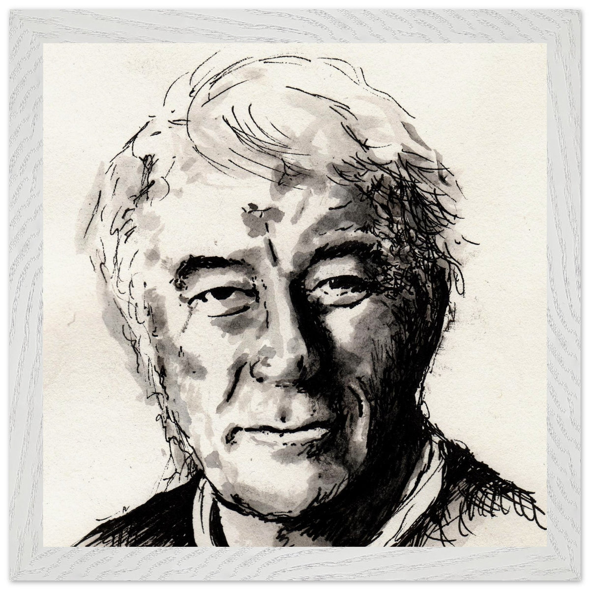 Seamus Heaney portrait The Squat Pen by Irish artist Ó Maoláin framed print, white gallery frame
