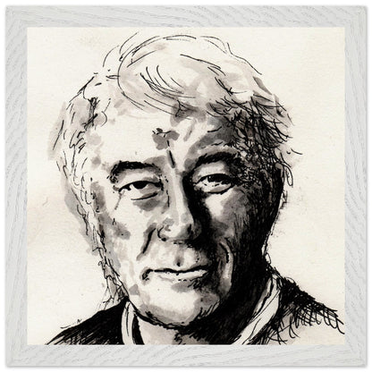 Seamus Heaney portrait The Squat Pen by Irish artist Ó Maoláin framed print, white gallery frame