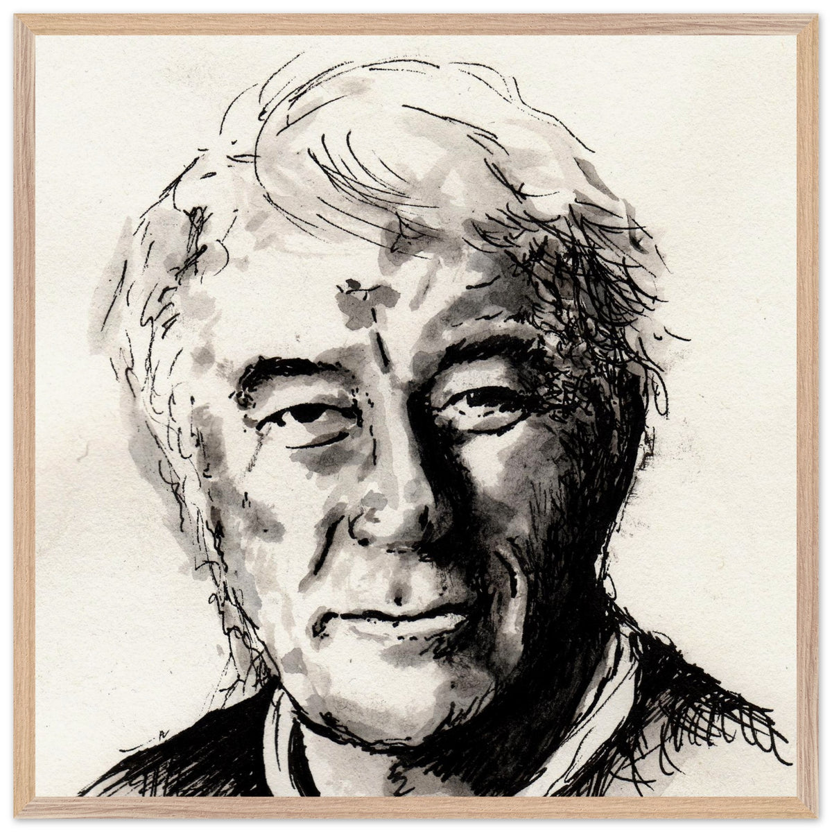 Seamus Heaney portrait The Squat Pen by Irish artist Ó Maoláin, extra large framed print, wood frame