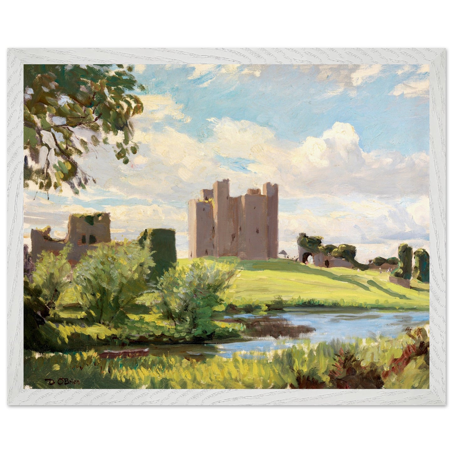 Trim Castle (1938) by Dermod O’Brien in white gallery frame, Irish landscape art print 40×50 cm