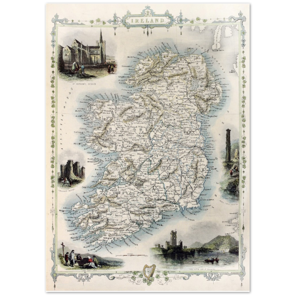 Old Map of Ireland – Vintage Antique Framed Print