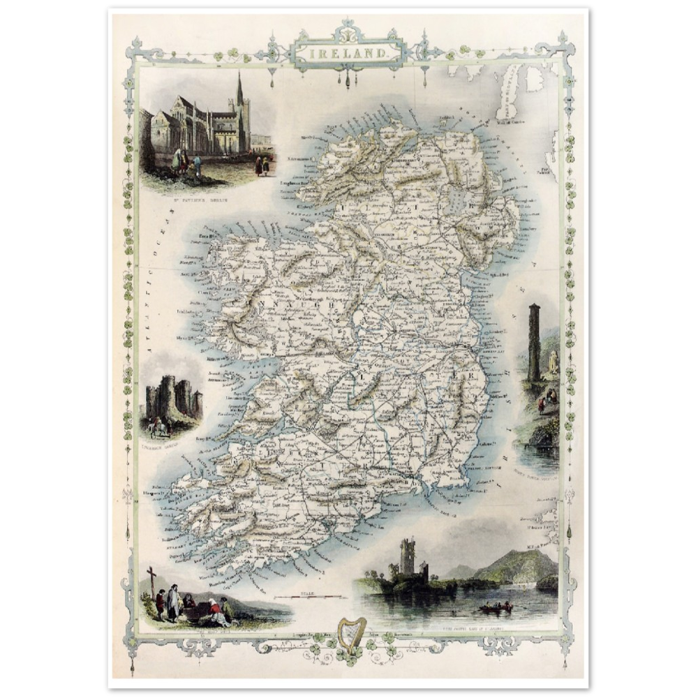 Old Map of Ireland – Vintage Antique Framed Print