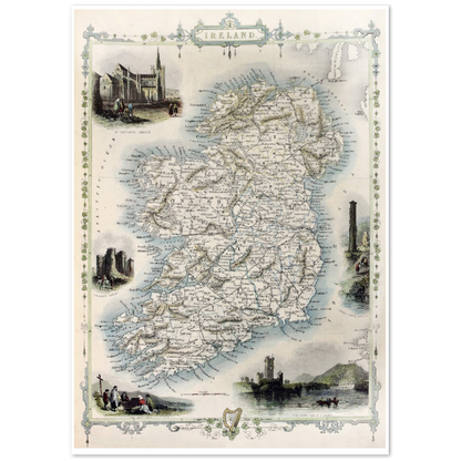 Old Map of Ireland – Vintage Antique Framed Print