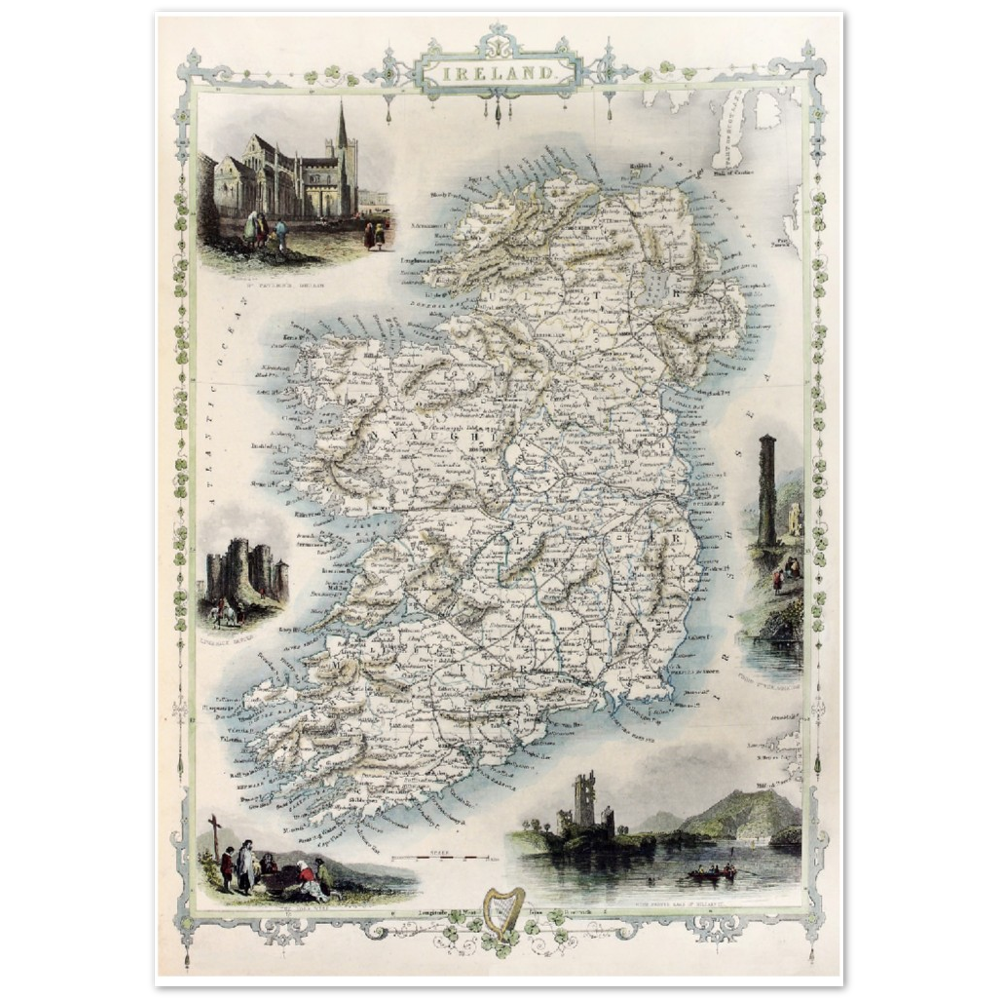 Old Map of Ireland – Vintage Antique Framed Print